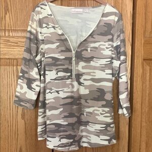 Belle by Kim Gravel Camouflage Zip-Front Blouse